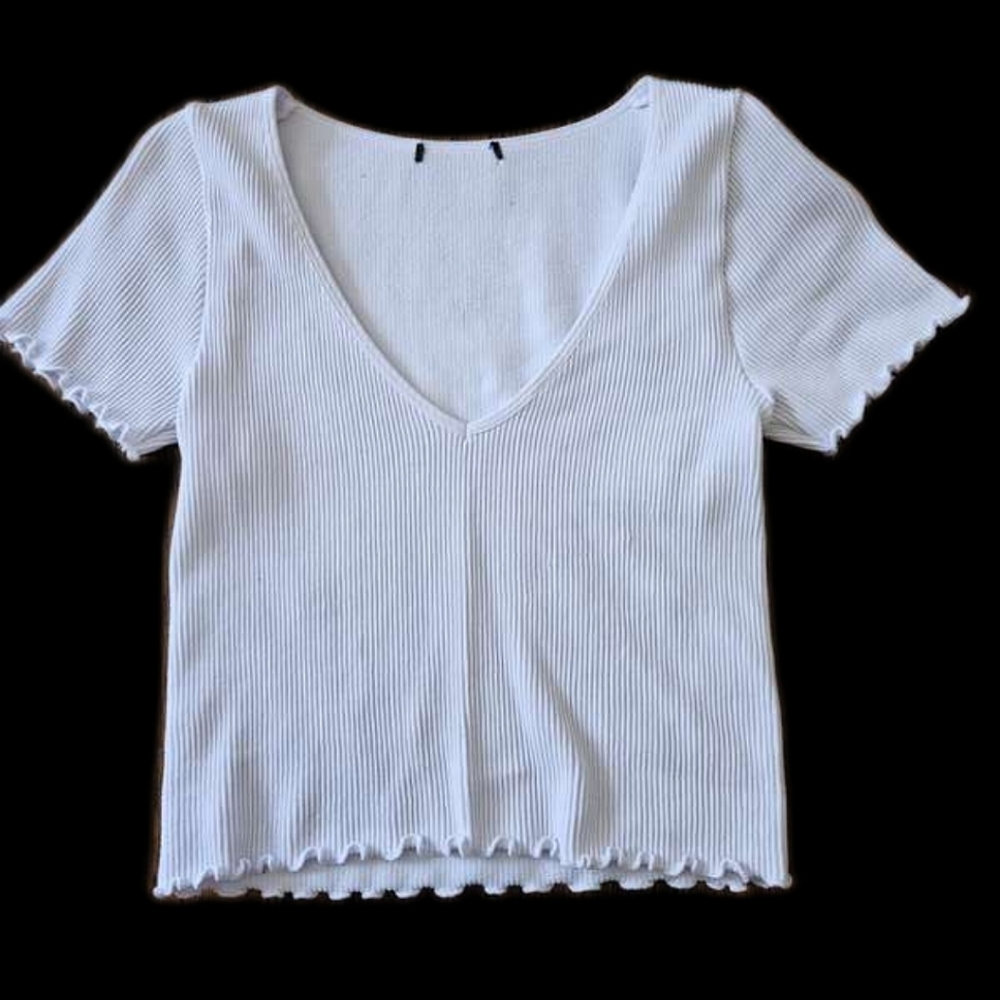 White ruffled mid-crop top